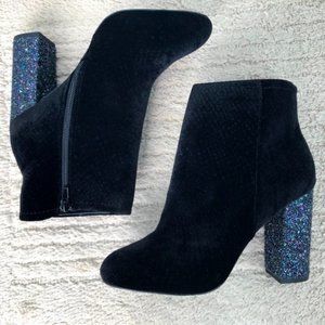 Talcahuano Black Velvet Glitter Booties